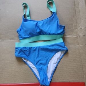 Blue and Green Bikini Set